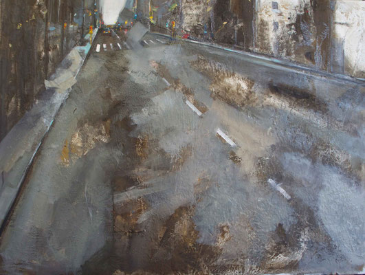 "Carrer en ocres i grisos" 60 x 80 cm | Mixed media on canvas | 2011