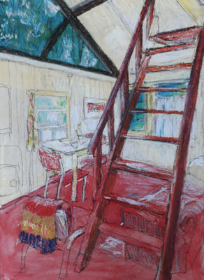 interieur Da Capo in Doorn, acryl plus oliepastel, 29x38 cm