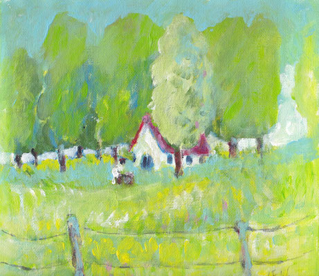 huisje in het groen, 22 x 19.5 cm, april 2016