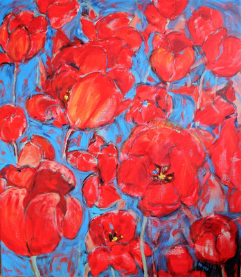 Tulpen in rood en blauw, 60x80 cm, maart 2018