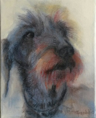 Freddy, acryl en krijt op doek, geschonken