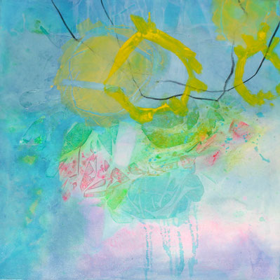 Seerosenteich, Acryl-Pigmente-Mischtechnik auf Lwd,verkauft                                     80 x 80,2010