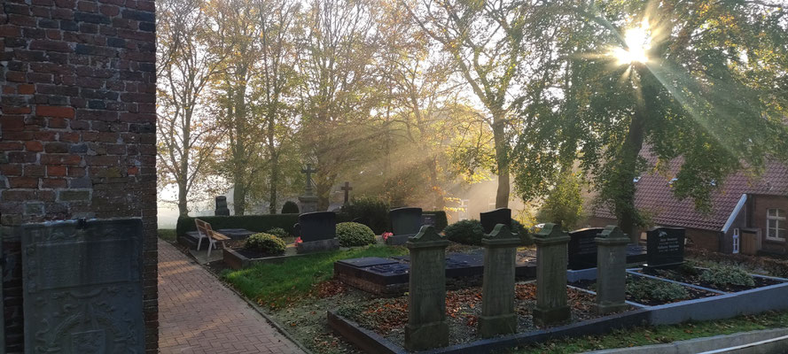 Die Belohnung für's frühe Aufstehen: Die wunderschöne Morgensonne und eine einzigartig romantische Stimmung auf der Warft.