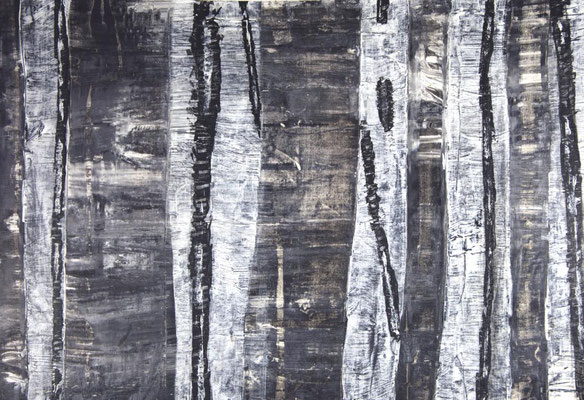 BIRKENWALD II: 60x40cm, Acryl auf Papier - auf Holzplatte aufgezogen, 2012