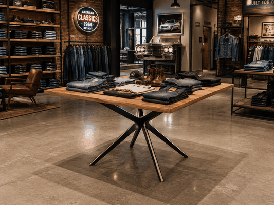 Piètement SebYa pour table centrale de boutique commerciale