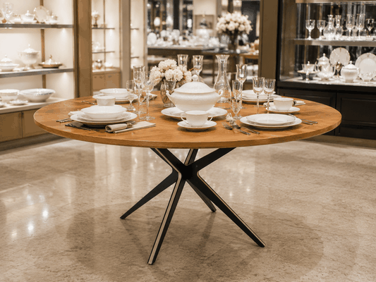 Table ronde dressée pour réception sur piètement SebYa piedtable.fr