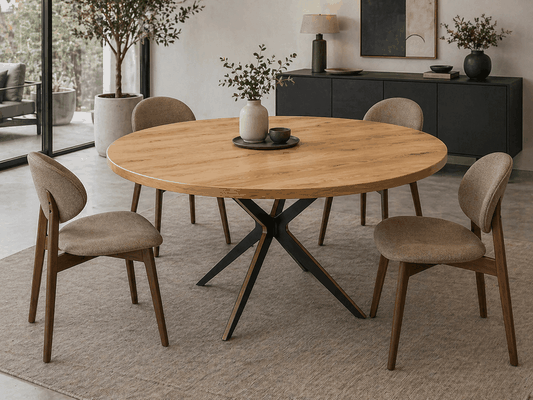 Table ronde salon avec piètement Mikado SebYa métal-bois