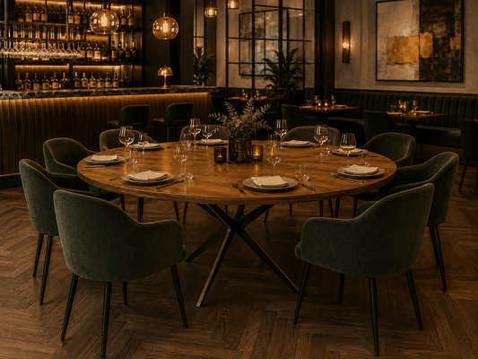 Pied de table Mikado bois métal SebYa pour un restaurant brasserie chic