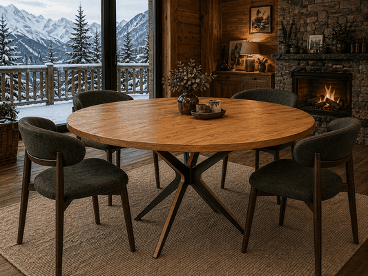 Pied de table Mikado bois métal SebYa pour la montagne