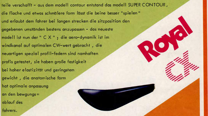 Als aerodynamisch optimierter Sattel wurde er im Brügelmann-Katalog 1982 beworben -
