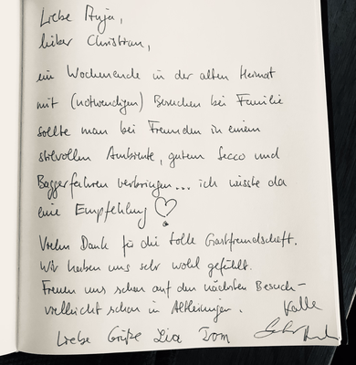 Gästebucheintrag im Weinhaus Moser