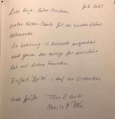 Gästebucheintrag im Weinhaus Moser