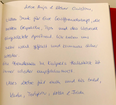 Gästebucheintrag im Weinhaus Moser