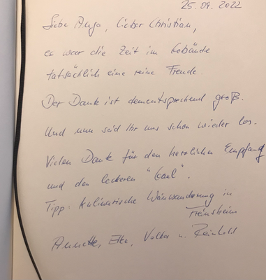 Gästebucheintrag im Weinhaus Moser