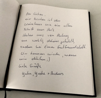 Gästebucheintrag im Weinhaus Moser