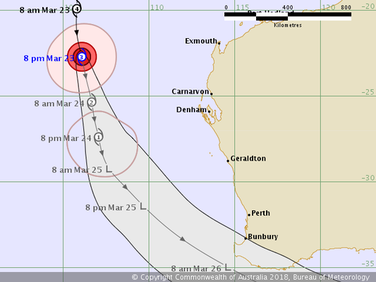 Tropical Cyclone Marcus track map 23/03/2018 0800 ACST, from www.bom.gov.au