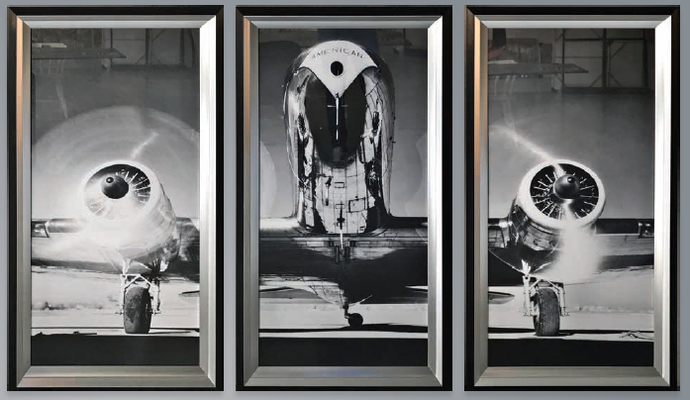 "Flugzeug" als Triologie im Spiegelrahmen je 62 x 112 cm / 699,-€