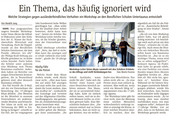 05.11.2021 Wiesbadener Kurier: Mission: wir alle - Antirassismus Workshop in den beruflichen Schulen Taunusstein