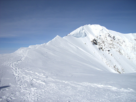 あの、稜線の一番高いところが、マッキンリーの山頂（6194m)。もう少し。