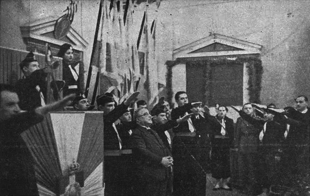 Ioannis Metaxas en 1938, salué en dictateur fasciste