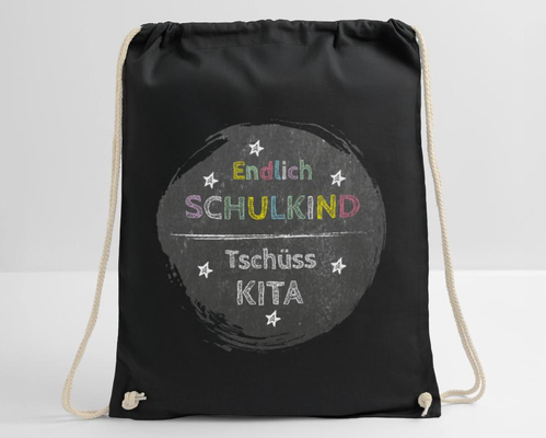 Turnbeutel - Tschüss Kita - Endlich Schulkind - Tafeldesign Kreidemotive 