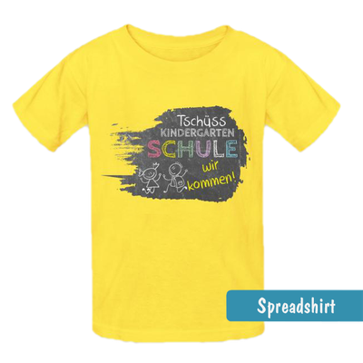  T-Shirt mit Tafeloptik-Design mit Kreideschrift Text - Tschüss Kindergarten - Schule wir kommen!