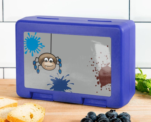 personalisierbare Brotdose - Kleine Monster Spinne - grau - Farbkleckse