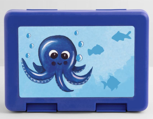 personalisierbare Brotdose - Blauer Oktopus - handgemalt