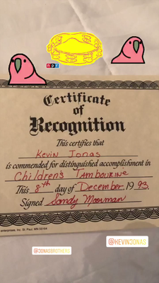 Kevin's Certificate of Recognition for his tambourine skills - 8th Dec. 1993 - Thanks Mrs. Jonas for the memories!