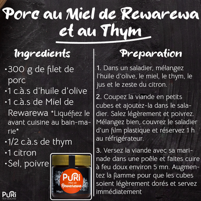 Recette détaillée de Porc au Miel de rewarewa & au Thym