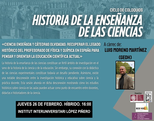 Cartel de la conferencia impartida en el Ciclo de Coloquios sobre Historia de la Enseñanza de las Ciencias (Valencia, 26 de febrero de 2026).