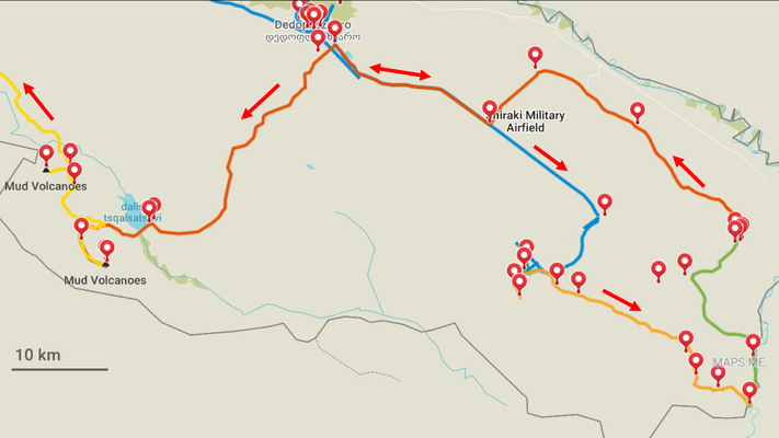 Unsere Route im Vashlovani Nationalpark: 350km davon waren Offroad
