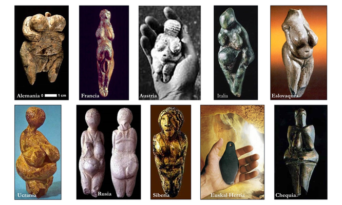 ESTATUILLAS FEMENINAS PALEOLÍTICAS halladas en el espacio geográfico que va desde el Cantábrico hasta el Lago Baikal de Siberia a lo largo de todo el espacio temporal del Paleolítico Superior (40.000 a.C.-12.000 a.C)