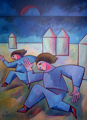 Blaue Läufer am Meer  2005  85 x 115