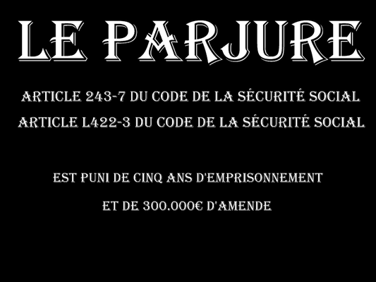 LE PARJURE Cinq Ans d'emprisonnement & 300.000€ d'amende  voir site www.maisonnonconforme.fr