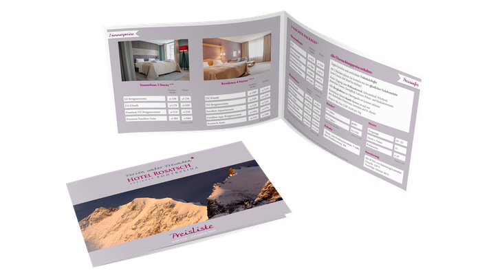 Broschürengestaltung Printdesign Grafikdesign, München, Schlumberger, Kunde Hotel Rosatsch