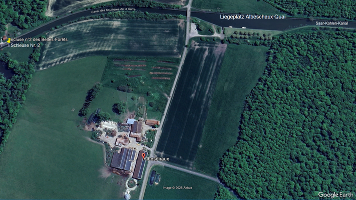 Liegeplatz Albeschaux Quai am Saar-Kohlen-Kanal (© GoogleEarth)