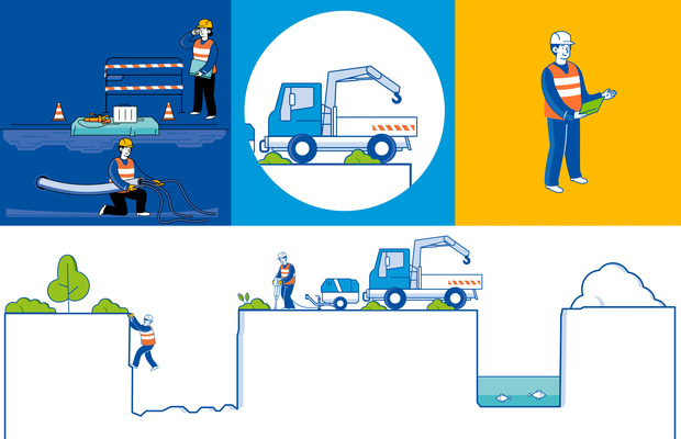 Conception Illustrations guide de Consignation, travaux souterrains, Enedis (Bordeaux).