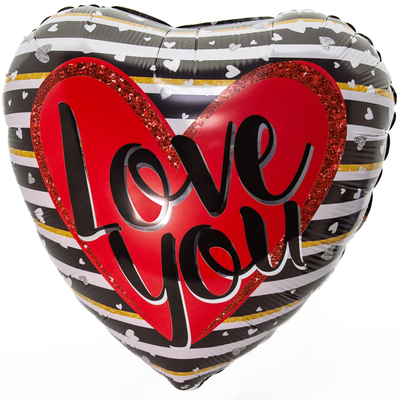 Сердце "I Love You!" полоски с сердечками, 45 см воздух 130 р., гелий 200 р.