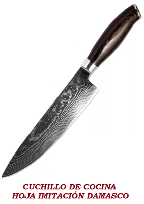 CUCHILLO DE COCINA DE ACERO DAMASCO "FORJADORES HERREROS Y FUNDIDORES DE MÉXICO"