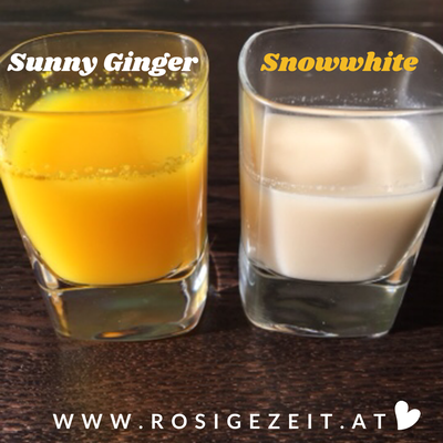 Immunshots Sunny Ginger mit Ingwer und Birnensaft und Snowwhite mit Kren