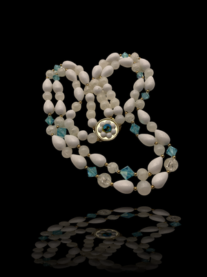 Lovely total white with sparkling boreal flashes 2 strand cascade necklace for garden party - quality Lucite jewelry - Art.387/5