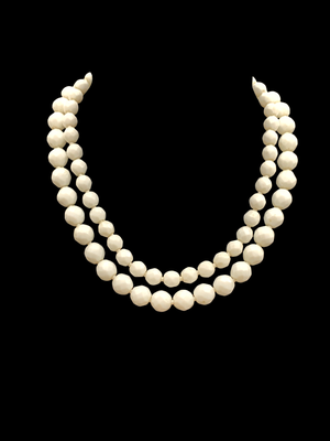 1950s Total White faceted two strands glass bead choker necklace - class and old style for modern fashion-Art.383/5