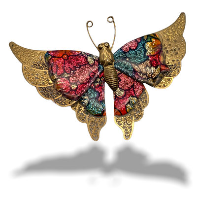 Old butterfly brooch, 1950 Italian - wings with enamel and gold lace-an ancient symbol of femininity - -Art.283/2