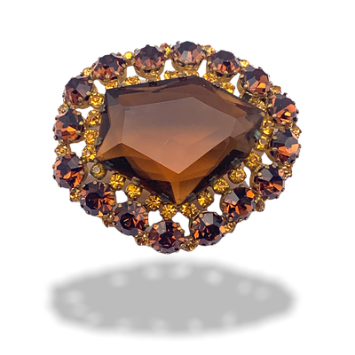 1950s shining large brooch with large Topaz Brown open back stone framed by honey and amber chatons - Art.705/5
