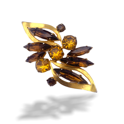 Vintage European autumn leaves colors brooch - fresh foliage motif in a gold tone setting- Art.704/5