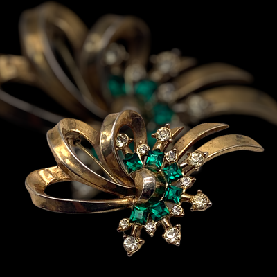 1930 Gold Filled con cristalli smeraldo a taglio carrè  -art.85/2-