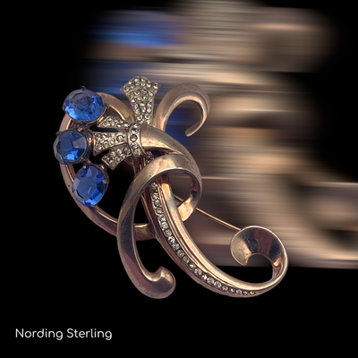 Sterling Silver NORDIC SILVER CO. Capri Blue Gold Plated brooch - Gorgeous Heavy, cast sterling, sculptural pin - Art.250/6
