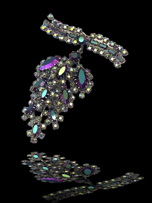 1950s Vintage Carnival Glass Dangle brooch - large top quality brooch with gorgeous stones on silver rhodium tone setting - art.422/4