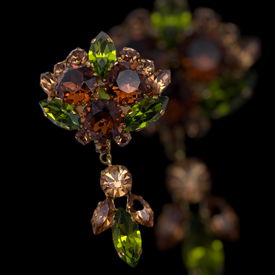 Lovely sweetness green, topaz and amber palette dangle brooch - pendant brooch whit quality stones and lively design -Art.786/5